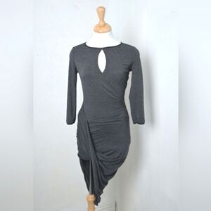 GUESS | Dark grey front key hole & black pleather trim draped style dress